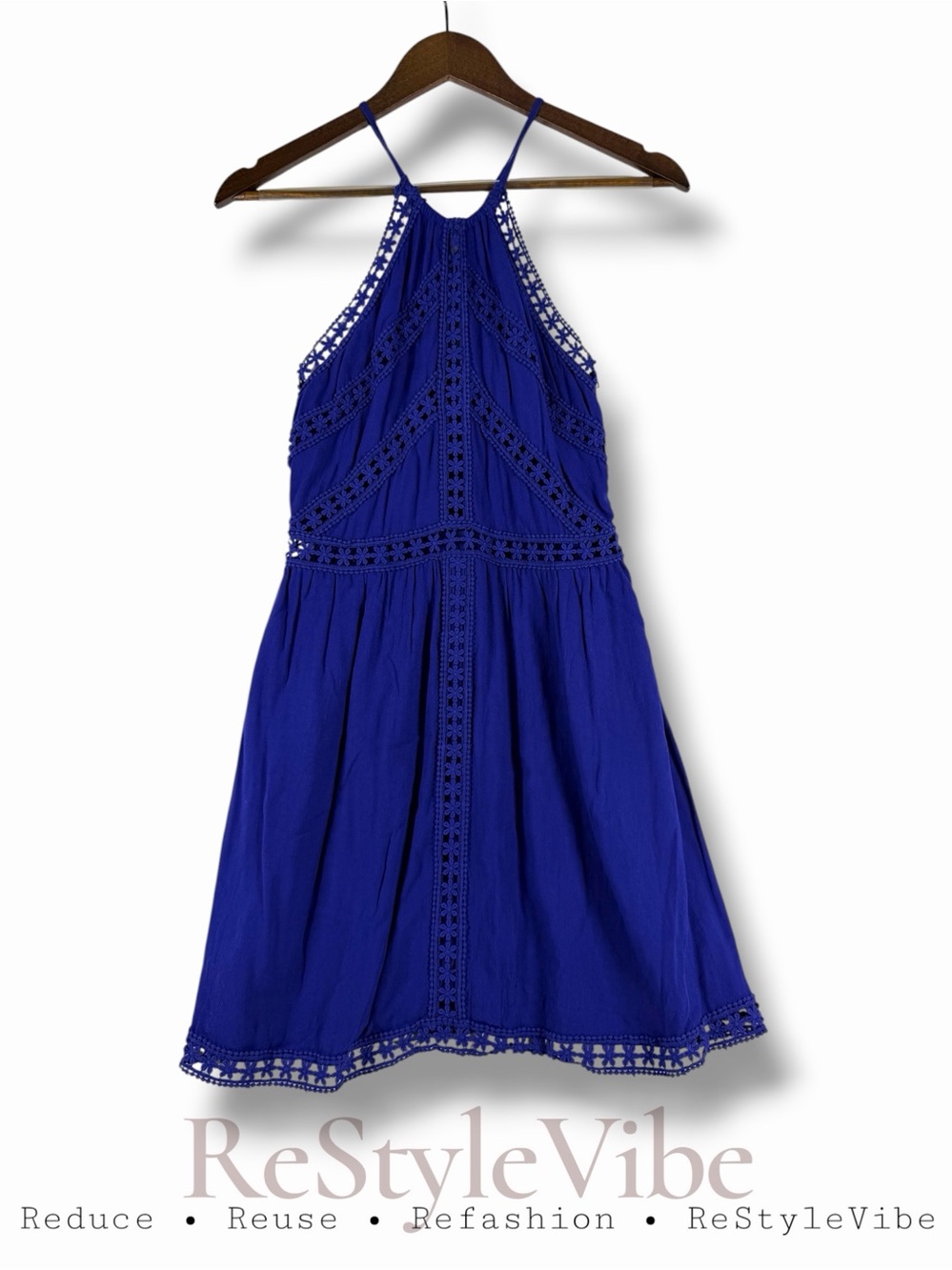 LULUS Women’s Size S Dress Mini Length Lace Detailing Adjustable Straps Blue